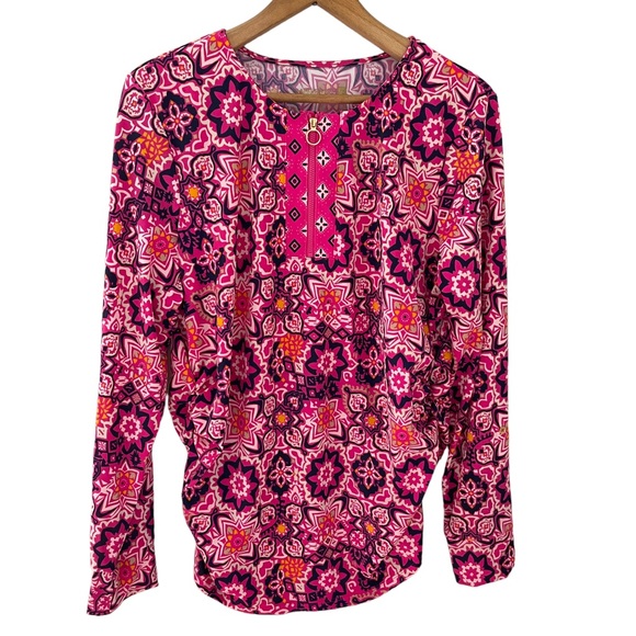 Ambernoon II Other - Ambernoon II Pink Printed Rash Guard Swim Top Roll-Tab Sleeves UPF 50 Size XL